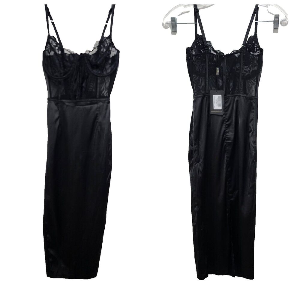 Love & Other Things Sheer Lace Bodice Black Midi Dress NWT Womens Size XS Sexy